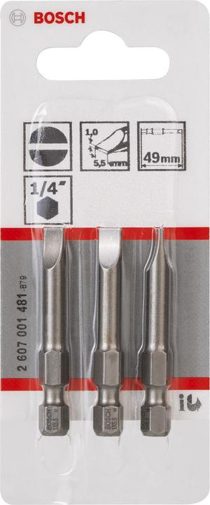 Produktbild Bosch Professional Zubehör Schrauberbit Extra-Hart S 1,0 x 5,5, 49 mm, 3er-Pack (S 1.0 x 5.5)