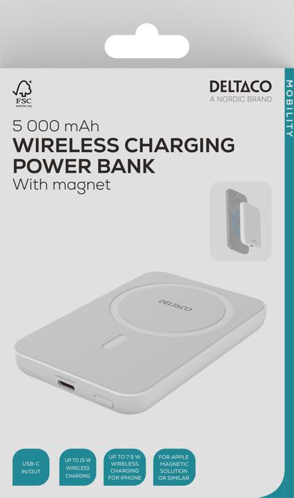 Actual product image Deltaco Power Bank - 5000 mAh Powerbank - Hvid - 5000 mAh (5000 mAh, 20 W, 19250 Wh)