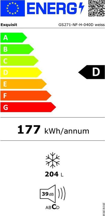 Energie-Label Exquisit GS271-NF-H-040D weiss, Gefrierschrank (Standgerät) (Freistehend, 204 l)