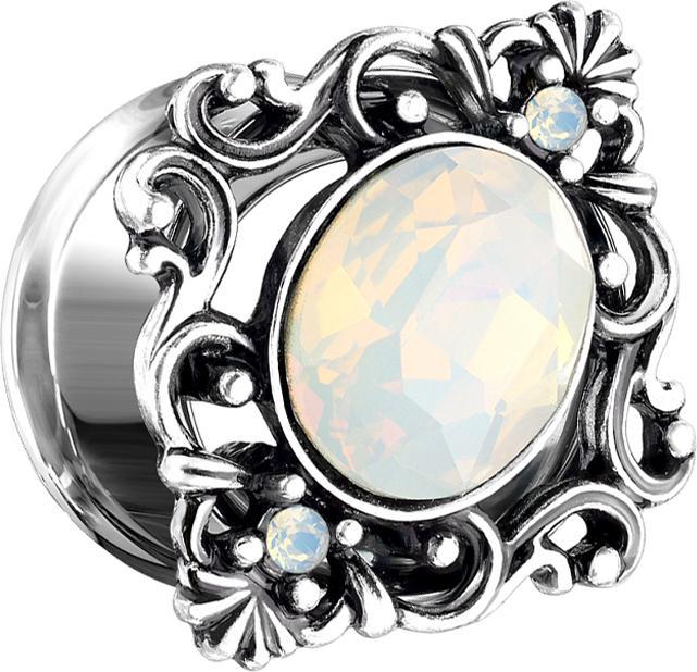 Produktbild Star Piercing Flared Tunnel filigran quadratisch mit Opal Kristall oval (Messing, Chirurgenstahl 316L)