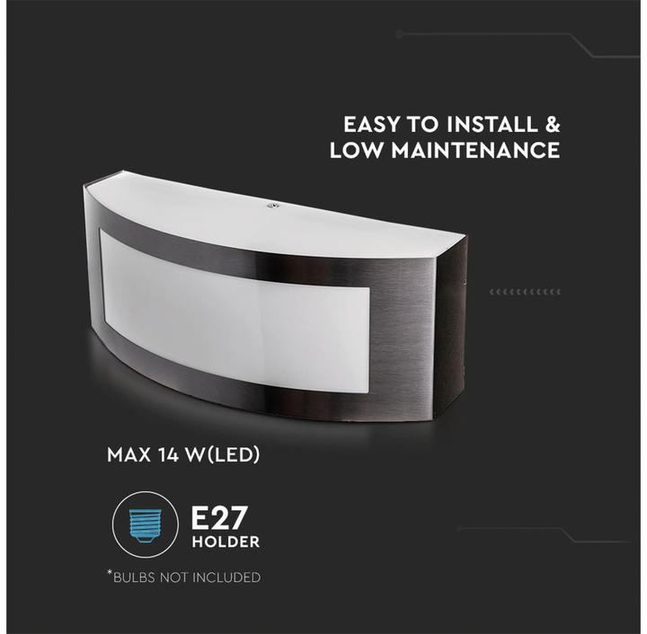 Actual product image V-TAC VT7670 Garden Wall Light E27 Stainless Steel PC IP44 (E27, IP44)