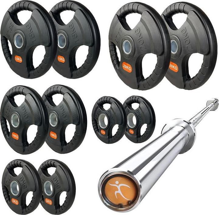 Immagine prodotto FlexAthletix Set di piastre e bilancieri (2 x 10 kg, 2 x 5 kg, 2 x 2,5 kg, 2 x 20 kg, 2 x 15 kg)