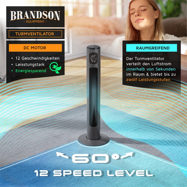 Actual product image Brandson Turmventilator WiFi, Eco DC-Motor 35W, App-Steuerung/Sprachbefehl, Timer, Oszillation, leiser Lüfter (52 dB)
