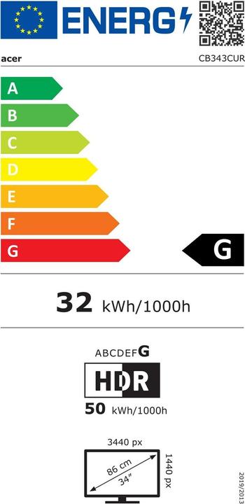 Energy Label Acer Vero CB3 UM.CB3EE.003 (3440 x 1440 pixels, 34")