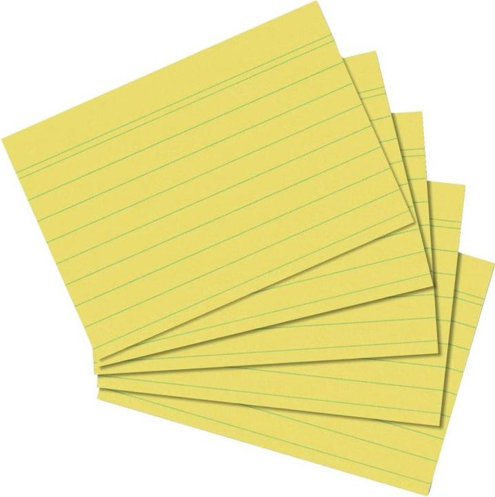 Produktbild Herlitz Karteikarten, DIN A7, liniert, gelb aus Papier, 170 g-qm, holzfrei, Linienfarbe: blau, doppelte (A7, 170 g/m², 100 x)