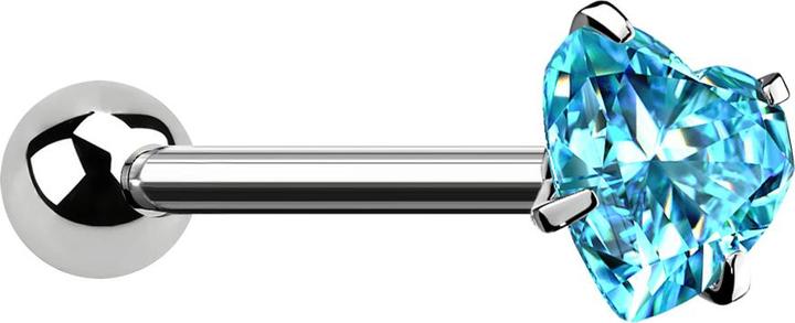 Immagine prodotto Star Piercing Barbell silber mit Kugel und Kristallherz aqua gefasst (senza ottone, Acciaio chirurgico 316L)