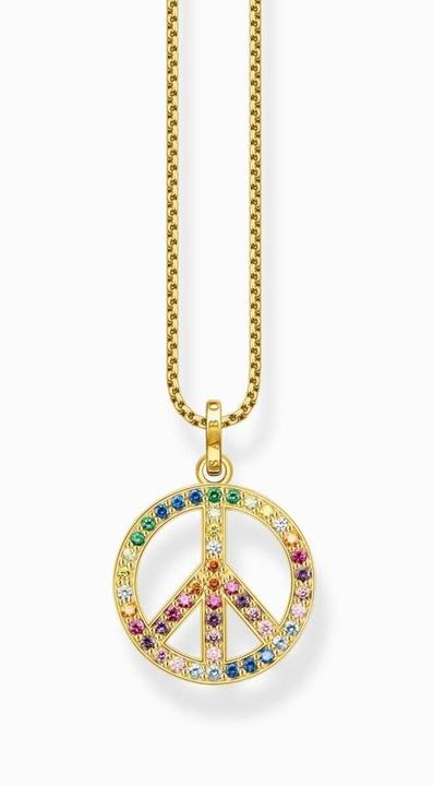 Image du produit Thomas Sabo Collier avec pendentif signe de paix avec pierres multicolores plaqué or (Argent 925, 50 - 55 cm)