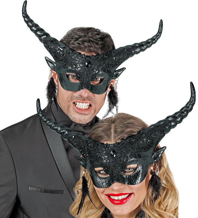 Actual product image Widmann Commedia Dell'Arte Mask Black Devil with Horns