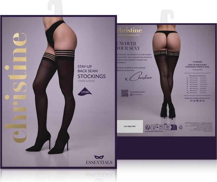 Produktbild Christine Le Duc Halterlose Strümpfe Stripe a pose schwarz (XL)
