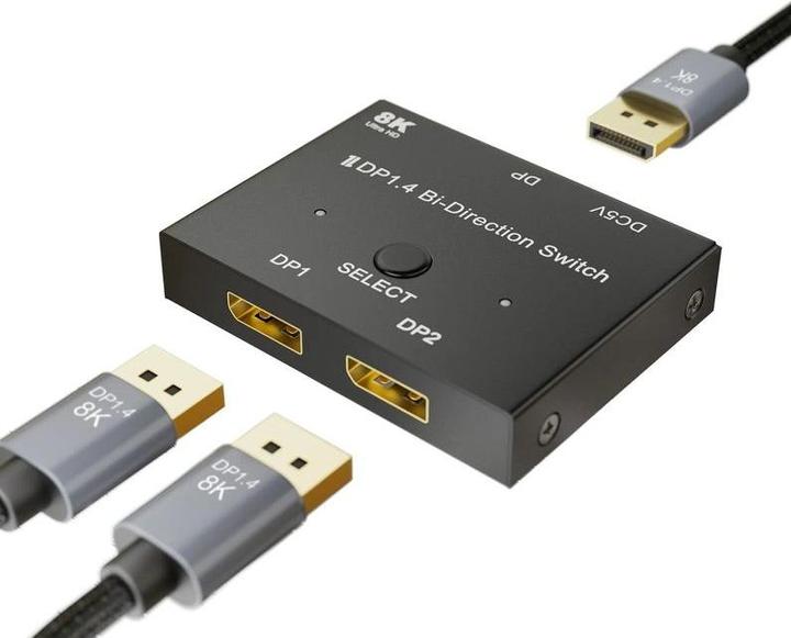 Image du produit Hermex Commutateur Displayport 2x1 ports bidirectionnel 8K@30Hz Commutateur DP