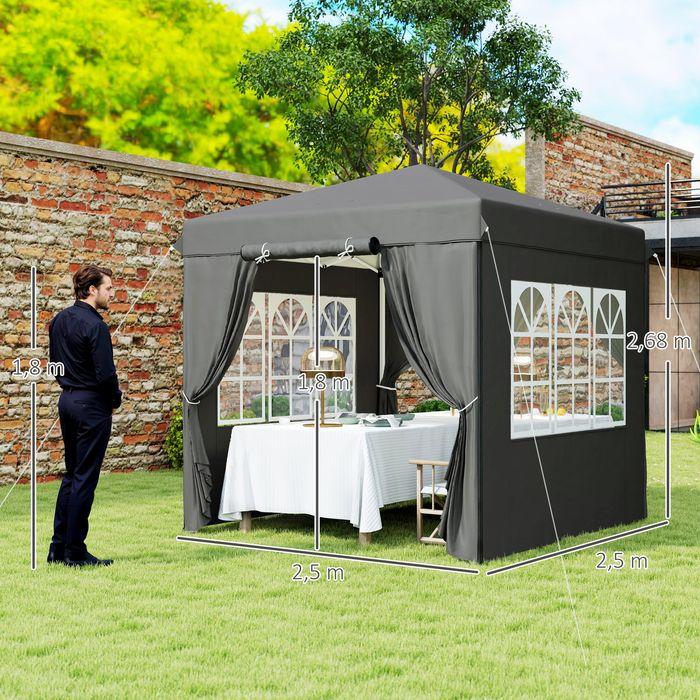 Actual product image Swisshandel24 Faltpavillon 2,5x2,5m, wasserabweisend, mit 4 Seitenteilen, Dunkelgrau (250 cm, 250 cm)