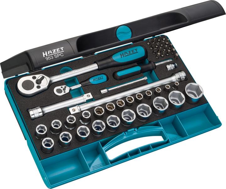 HAZET Socket set 953SPC ∙ Square, hollow 6.3 mm (1/4 inch), Square, hollow 12.5 mm (1/2 inch) ∙ 0,5… (24 mm, 17 mm, 19 mm, 10 mm, 6 mm, 8 mm, 11 mm, 20 mm, 13 mm, 25 mm, 16 mm, 27 mm, 26 mm, 18 mm, 5 mm, 7 mm, 12 mm, 22 mm, 14 mm, 23 mm, 9 mm, 4 mm, 15 mm, 21 mm, 3 mm)