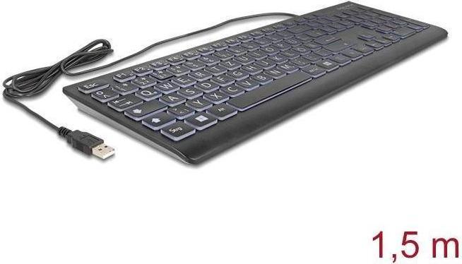 Delock USB Tastatur kabelgebunden 1,5 m schwarz mit XXL Buch (DE, Cable)