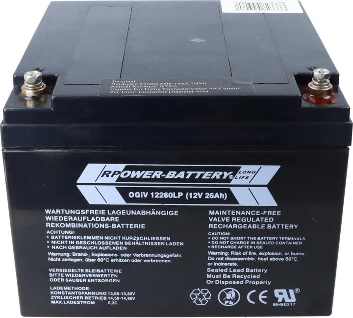 Actual product image RPower OGiV12260LP 12V 26Ah Longlife Bleiakku AGM Blei Gel Akku (12 V, 26 Ah)