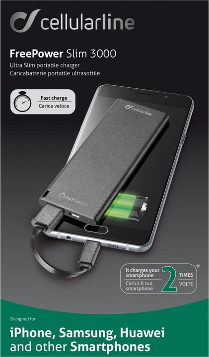 Produktbild Cellularline Freepower Slim (3000 mAh, 10 W, 11.10 Wh)