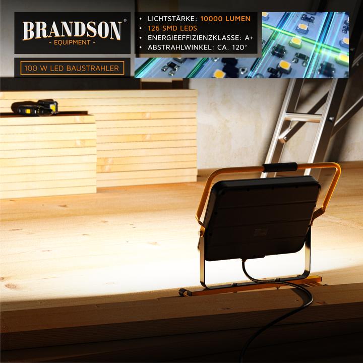 Actual product image Brandson Construction spotlight, 100W LED work light, carrying handle, 10000 lumen, construction spotlight (9500 lm)