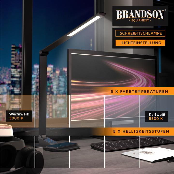Actual product image Brandson Schreibtischlampe Metall-Design, USB Ladeanschluss, kabelloses Laden wireless Charging, Dimmfunktion (500 lm)