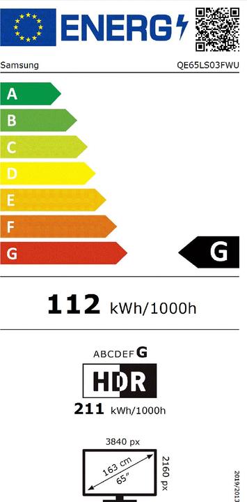 Etichetta energetica Samsung QE65LS03FW (65", Il telaio Pro, LED, NeoQLED, 4K, 2025)