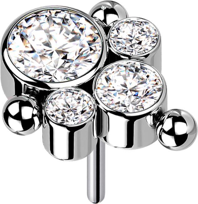 Star Piercing Threadless silber drei Kugeln vier Kristalle silber (Titan G23, ohne Messing)