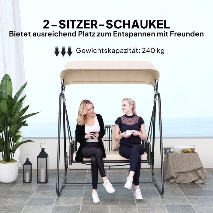 Image du produit Swisshandel24 2-Sitzer Hollywoodschaukel Rattan, bis 240 kg, 149x121x180 cm Khaki