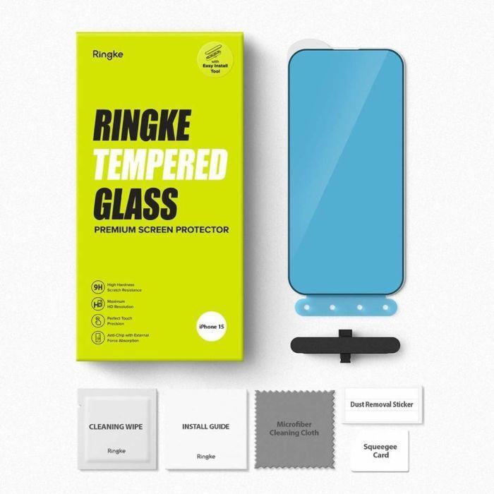 Image du produit Ringke iPhone 15 Screen Protector Premium Tempered Glass 9H with installation jig Transparent (1 pièce(s), Apple iPhone 15, Apple iPhone 16)