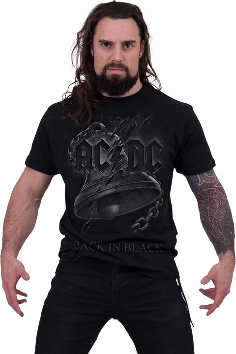 Actual product image Spiral Unisex Adult Back In Black AC/DC Torn Shirt (L)