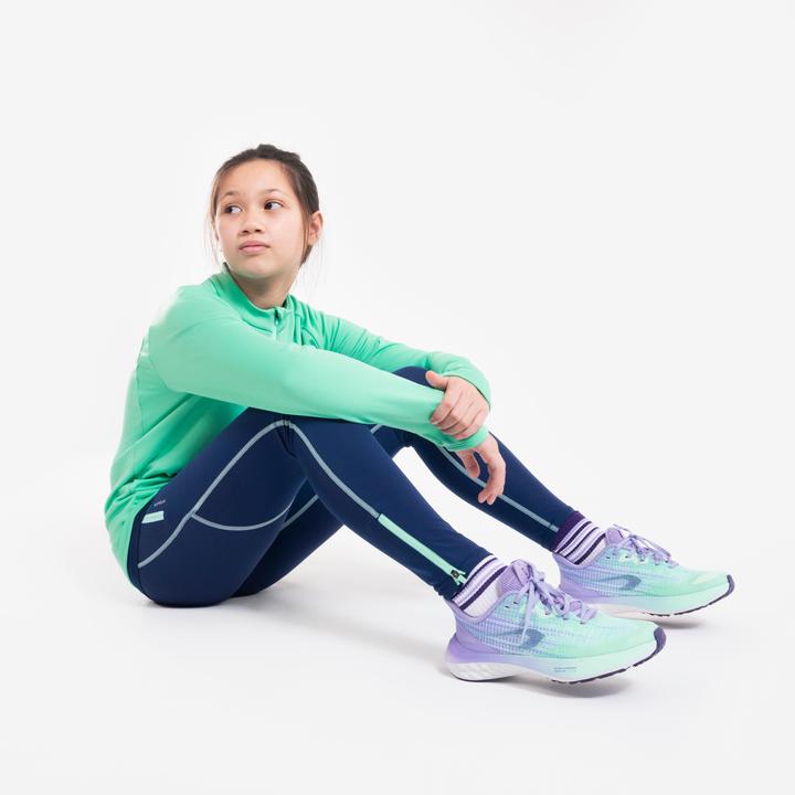 Actual product image Kiprun Kids long running tights with zip - Dry+ 900 dark blue/green (6, 7, 8)