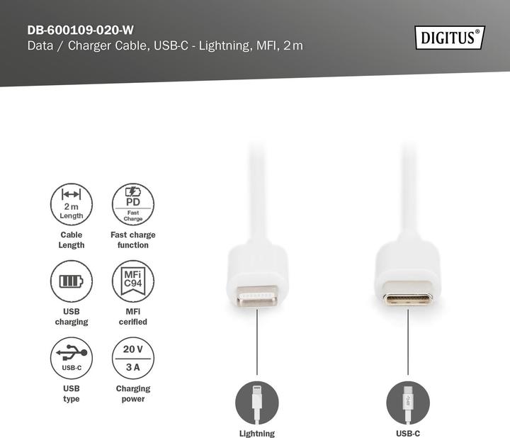 Actual product image Digitus USB type C - Lightning (2 m, USB 2.0)