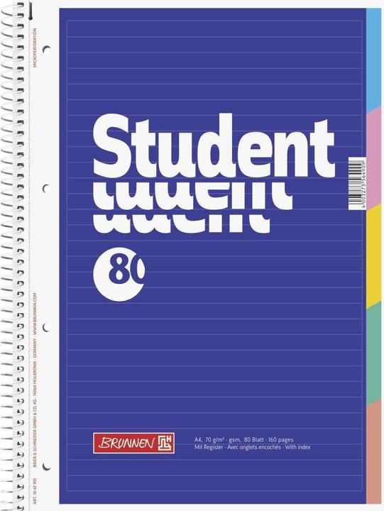 Image du produit Carnet de notes du collège avec registre (A4, Blanc, Couverture souple)