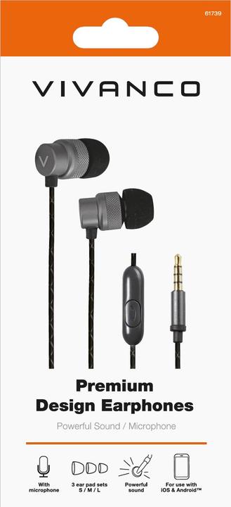 Actual product image Vivanco Premium Headset Wired In-ear Calls/Music Black (Cable)