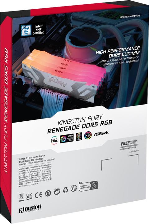 Actual product image Kingston Technology FURY 24GB 8400MT/s DDR5 CL40 CUDIMM Renegade RGB White XMP, 24 GB, 1 x 24 GB, DD (1 x 24GB, 8400 MHz, DDR5 RAM, DIMM)