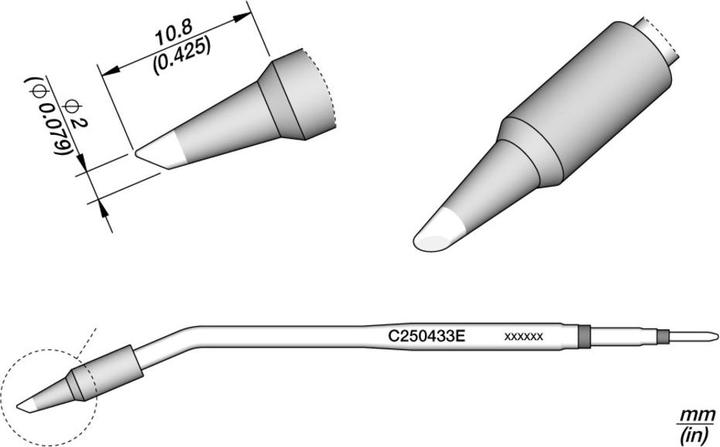Actual product image JBC Soldering tip series C250, round shape, C250433E/Ø 2.0 mm, bevelled (Soldering tip)