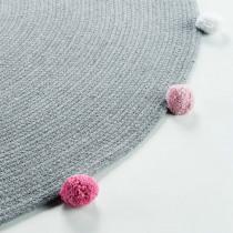 Actual product image Douceur D'intérieur round rug + pompoms, gray, diameter 90 cm, polyco (90 x 90 x 0.5 cm)
