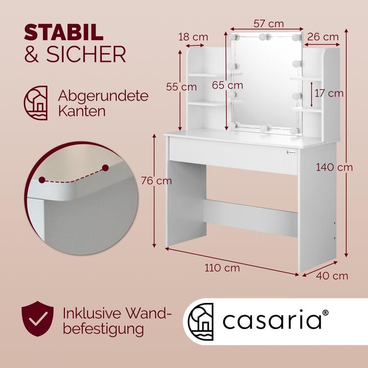 Produktbild Casaria Schminktisch (108 x 40 x 140 cm)