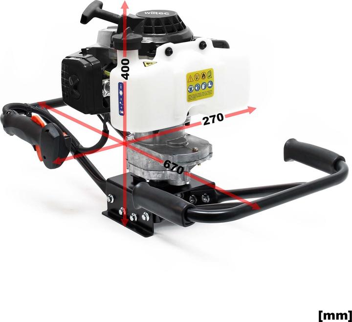Actual product image Wiltec Ground Drill for 2 People with 63cc, 3HP and 2.2kW, Petrol Post Drill for Precise Drilling Results
