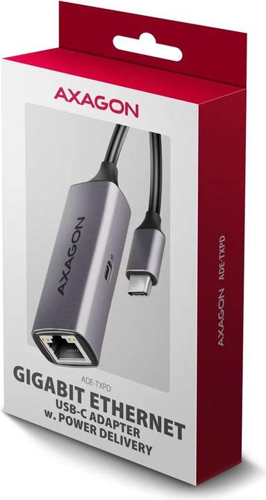 Produktbild Axagon ADE-TXPD, USB-C 3.2 Gen 1 - Gigabit Ethernet síťová karta, Asix AX88179, PD, auto instal (USB-C, RJ45 (1x))