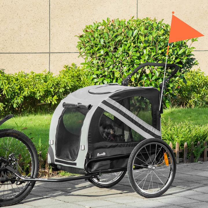 Produktbild PawHut 2-in-1 Hundewagen und Anhänger mit Luftpumpe und roter Fahne