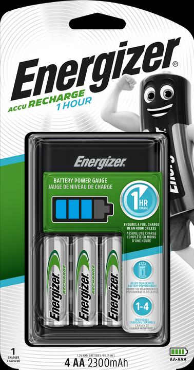 Energizer Ricarica 1 ora (4 pz., AA, AAA, 2300 mAh, Batteria + Caricabatterie)