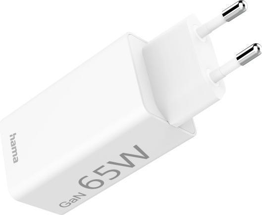 Immagine prodotto Hama Caricabatterie rapido, GaN, 1x USB-C PD, 1x USB-A QC, Mini caricatore, 65 W, Bianco (65 W)