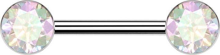 Star Piercing Barbell Threadless silber mit zwei Halbkugeln silber Kristall multicolor (ohne Messing, Titan G23)