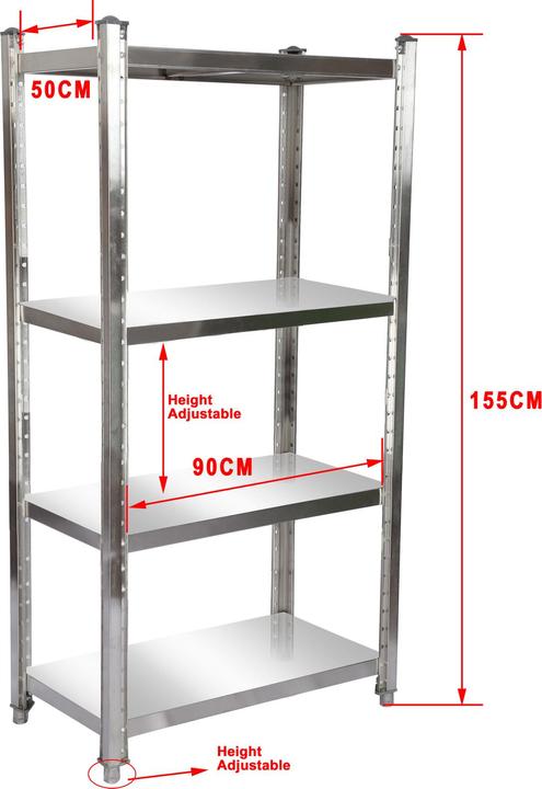 Produktbild Wiltec Edelstahlregal 90x50x155 cm 4 Böden Gastronomie Küchenregal Lager