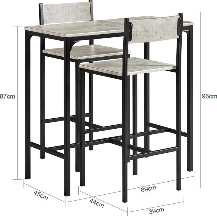 Immagine prodotto SoBuy Tavolo da bar con 2 sgabelli (89 x 45 x 87 cm)