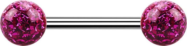 Image du produit Star Piercing Barbell argent avec deux boules de cristal fuchsia époxy de protection (Acier chirurgical 316L, sans laiton)