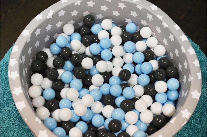 Immagine prodotto Knorrtoys Palla da biliardo morbida - "Stelle bianche e grigie" - 300 palline crema/grigio/blu chiaro (circa