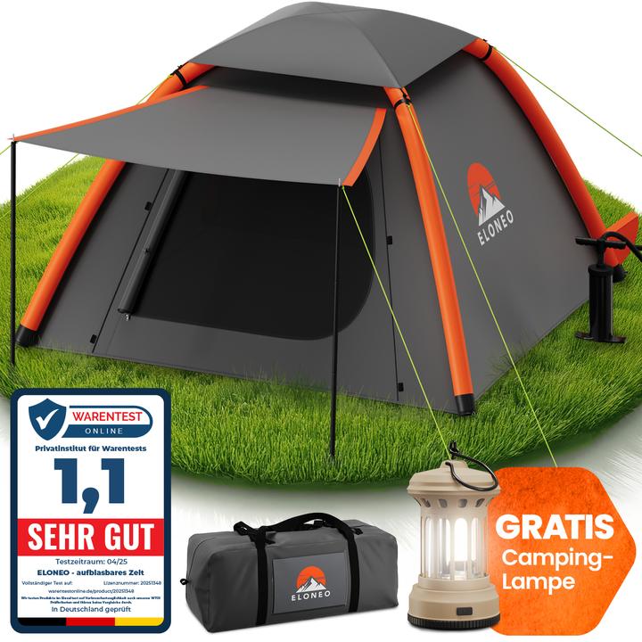 Eloneo Aufblasbares Zelt mit Vordach & Luftpumpe, Camping Zelt wasserdicht, Luftzelt Ultraleicht (Aufblasbares Zelt, 6.50 kg, 4 Personen)