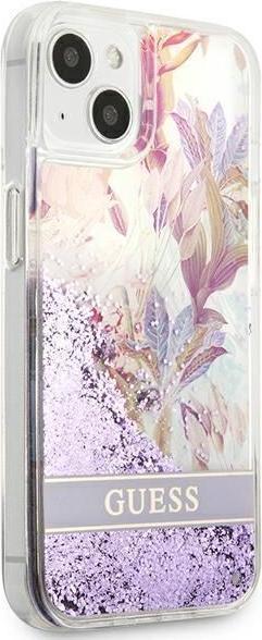 Produktbild Guess GUHCP13SLFLSU iPhone 13 Mini 5.4-inch Thin / Purple Hard Case with Flower Liquid Glitter (Apple iPhone 13 mini)