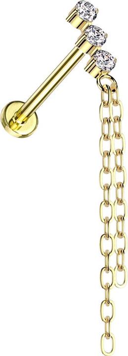 Actual product image Star Piercing Micro labret inner thread gold-plated three crystals silver pendant two chains (without brass, Titanium G23)