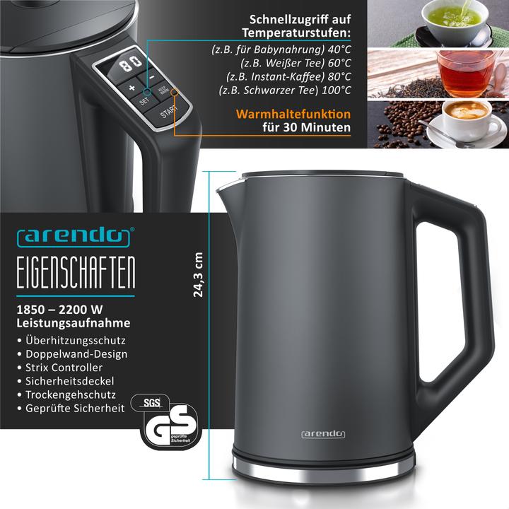 Immagine prodotto Arendo Set per la colazione, bollitore in acciaio inox da 1,5 l con selezione della temperatura e (1.50 l)