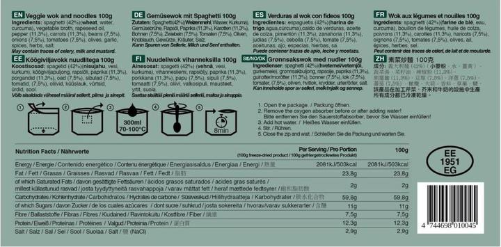 Nutritional values and ingredients Tactical Foodpack Veggie Wok and Noodles (100 g)