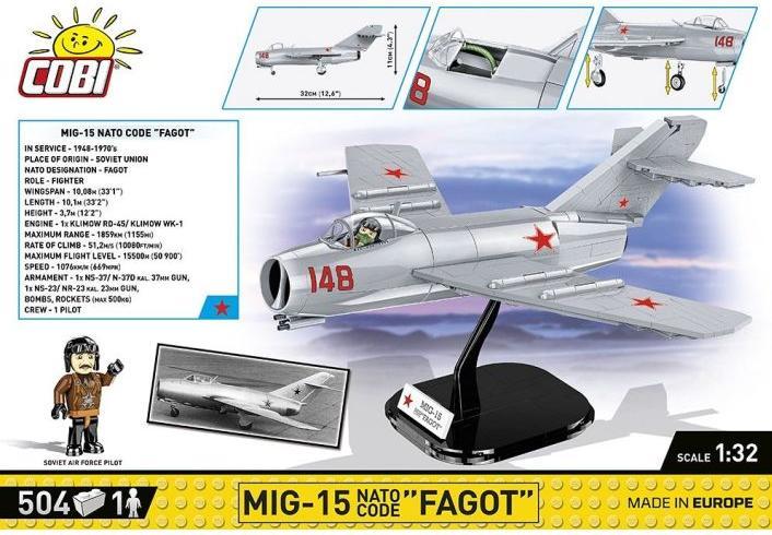 Image du produit Cobi MiG-15 Fagot, modèle réduit, 504 pièces, dès 7 ans